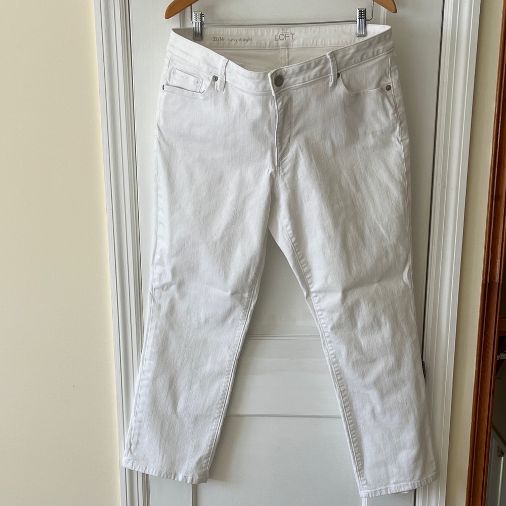 LOFT Curvy Cotton Straight Jeans Womens 32/14 White Pockets Beach Cruise
